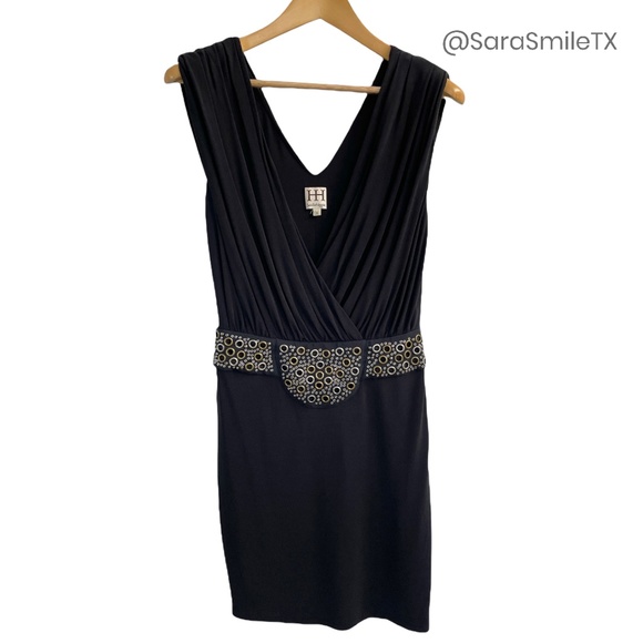 HAUTE HIPPIE Black Draped Crisscross Metal Grommet Mini Dress - Picture 2 of 12